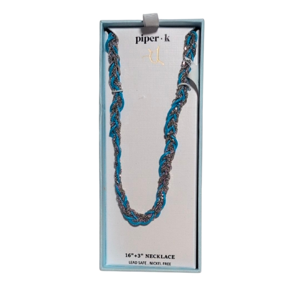 Piper K Silver and Blue Braided Necklace